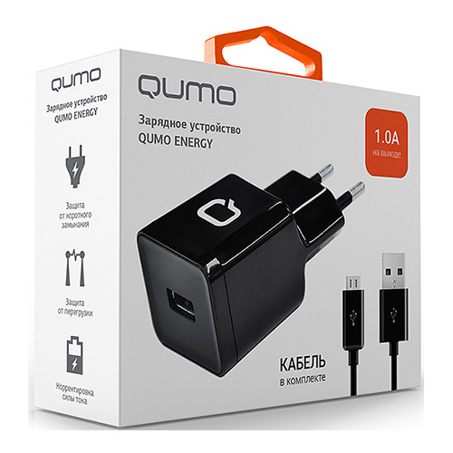 Сетевое зарядное устройство Qumo 1USB 1A + кабель microUSB Black фото 