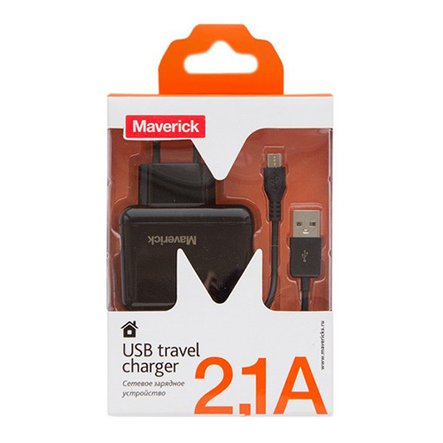 Сетевое зарядное устройство Maverick 2USB (2A+1A) + кабель micro USB Black фото 