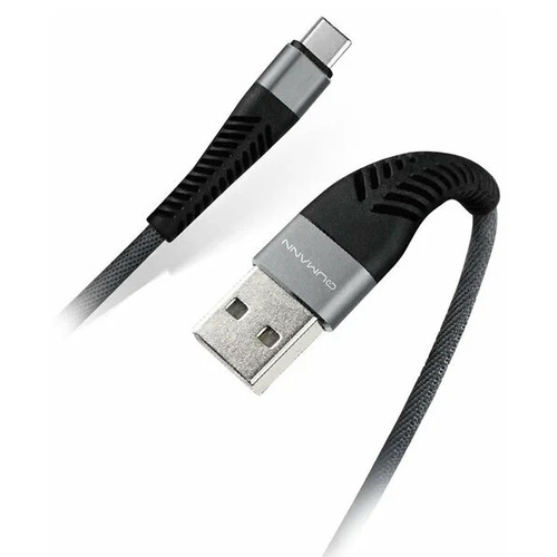 USB кабель Qumann USB Type-C 2m тканевая оплетка гибкий коннектор  Grey фото 